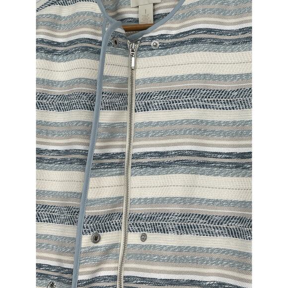 NWT Chico’s Jacket Ocean‎ Stripe 3/4 Sleeve Snap Zip Closure Zip Pockets Size M - Picture 5 of 10